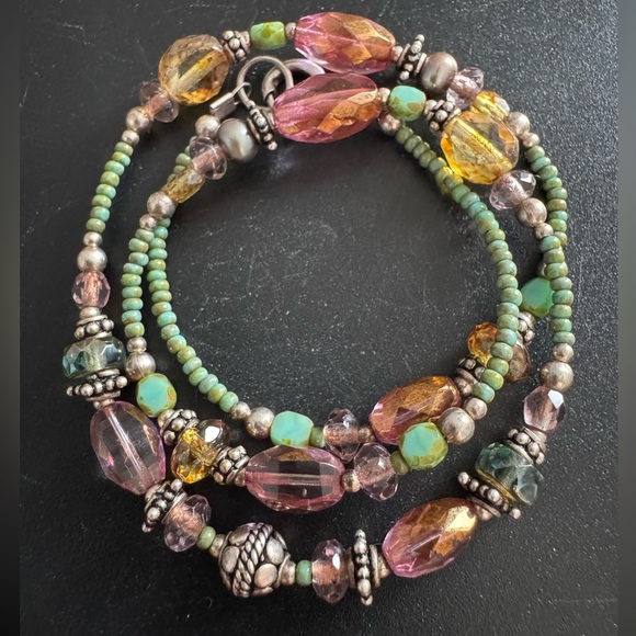 925 Sterling Silver Jewelry - Bohemian Turquoise, Sterling, and Aurora Borealis Beaded Necklace